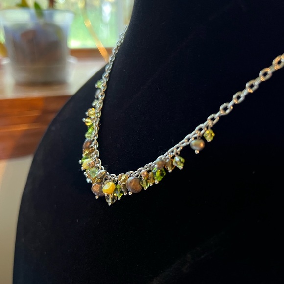 Silver Tone Beaded Cluster Necklace with Pearl Accents - Picture 2 of 9